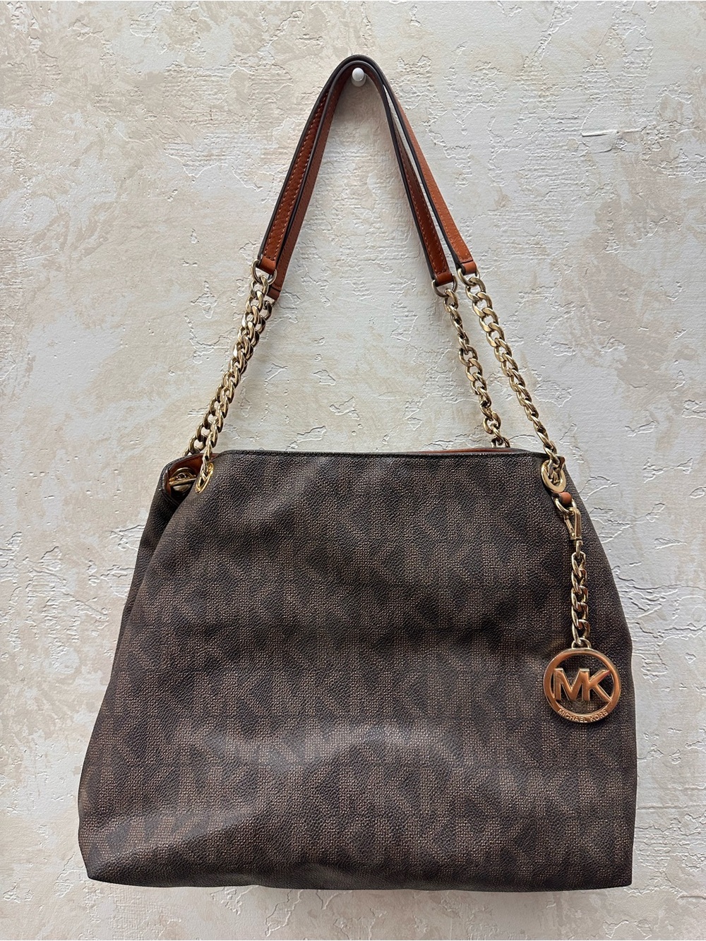 Michael Kors Dark Brown Logo Chain-Handle Shoulder Bag